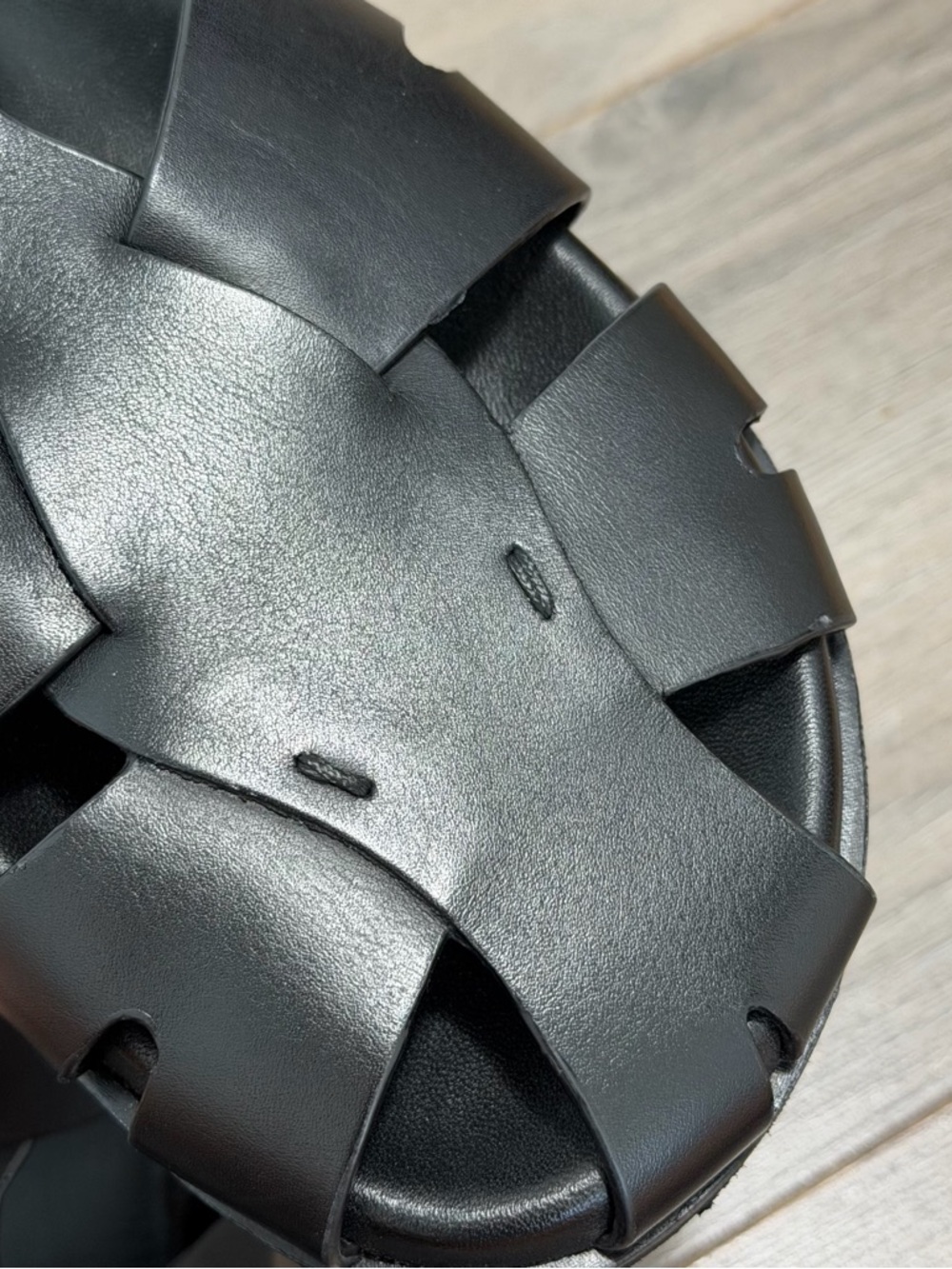 John Lewis Black Leather Fisherman Sandals with Gold Buckle - Picture 7 of 10